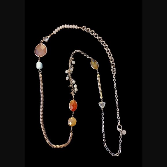 Ann Taylor Loft Silver Tone Long Acrylic Stone 35.5" Long Necklace - Picture 6 of 6